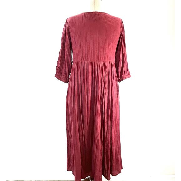 April Cornell Dress M Burgundy Cotton Maxi Floral Cottagecore Prairie Boho Y2K - Picture 3 of 9